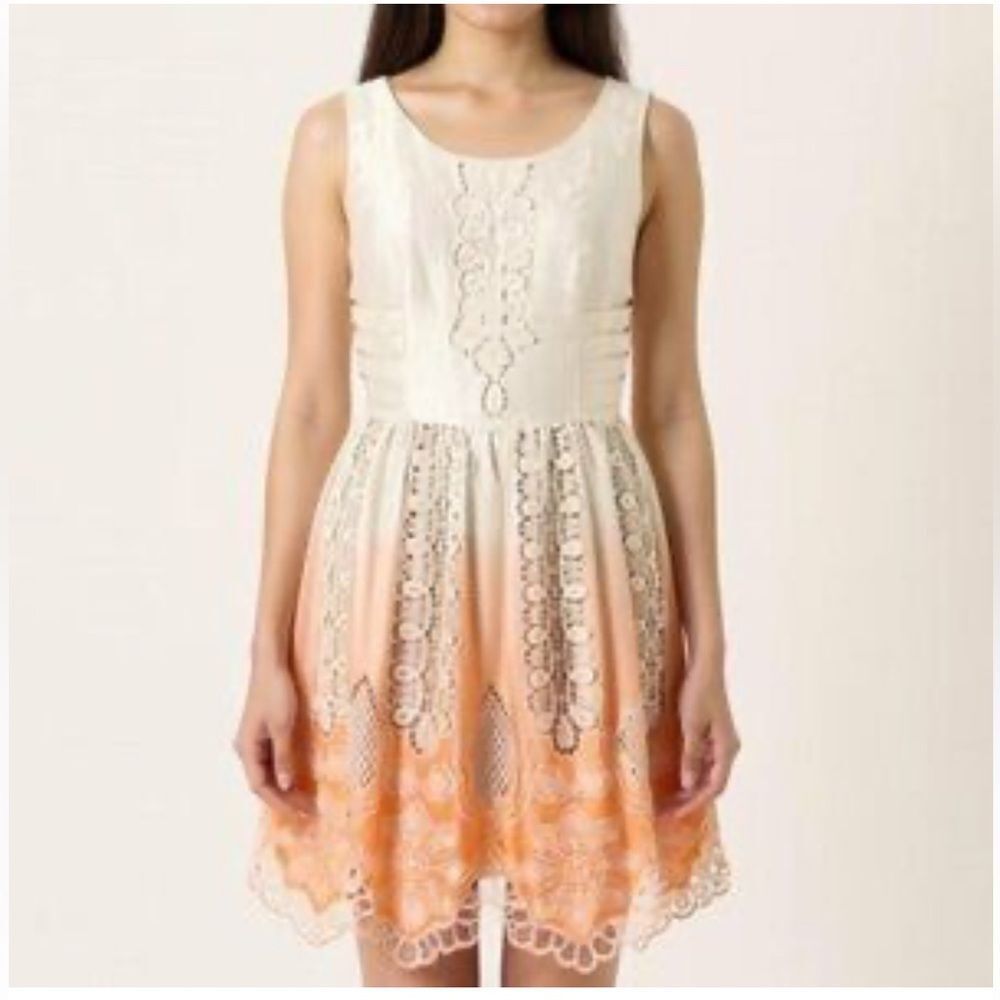 Anna Sui Cream Ombre Silk Embroidered Scalloped Mini Dress | Size 4